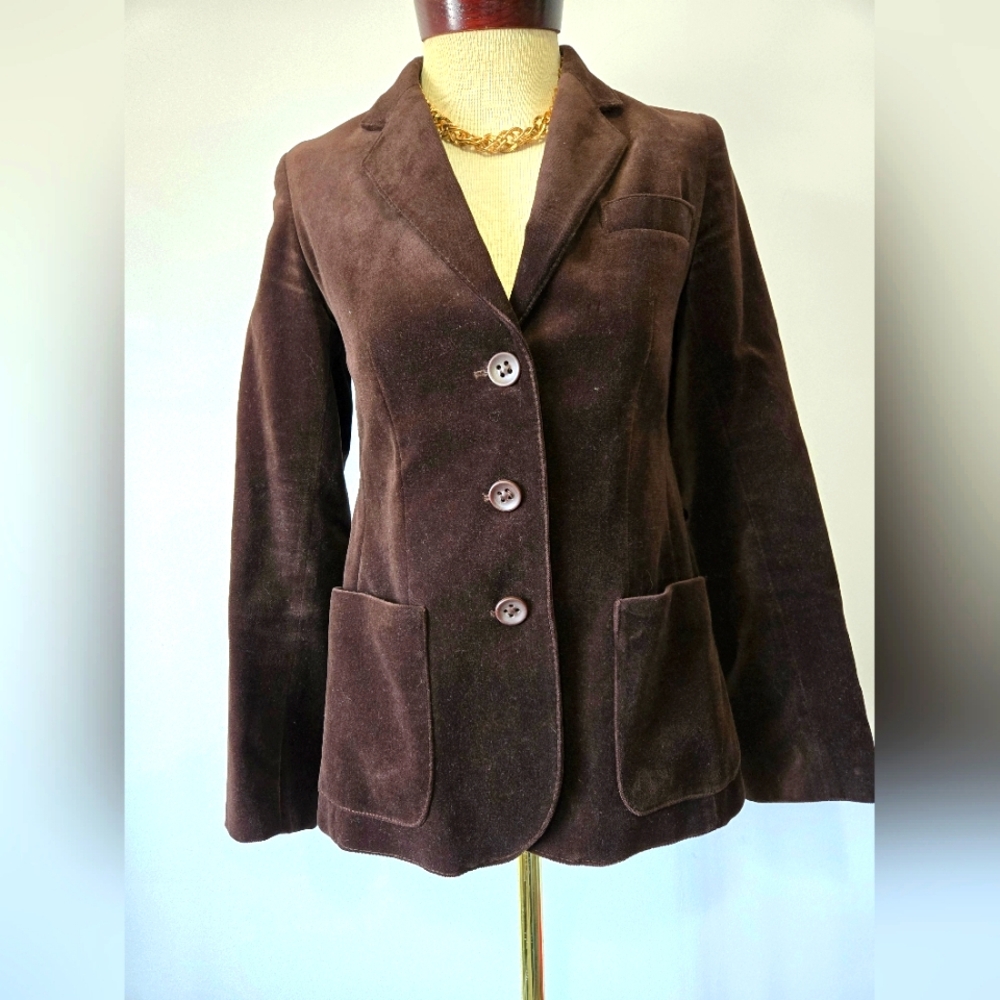 OLEG CASSINI Vintage Chocolate Brown Velvet Blazer. Size 8
